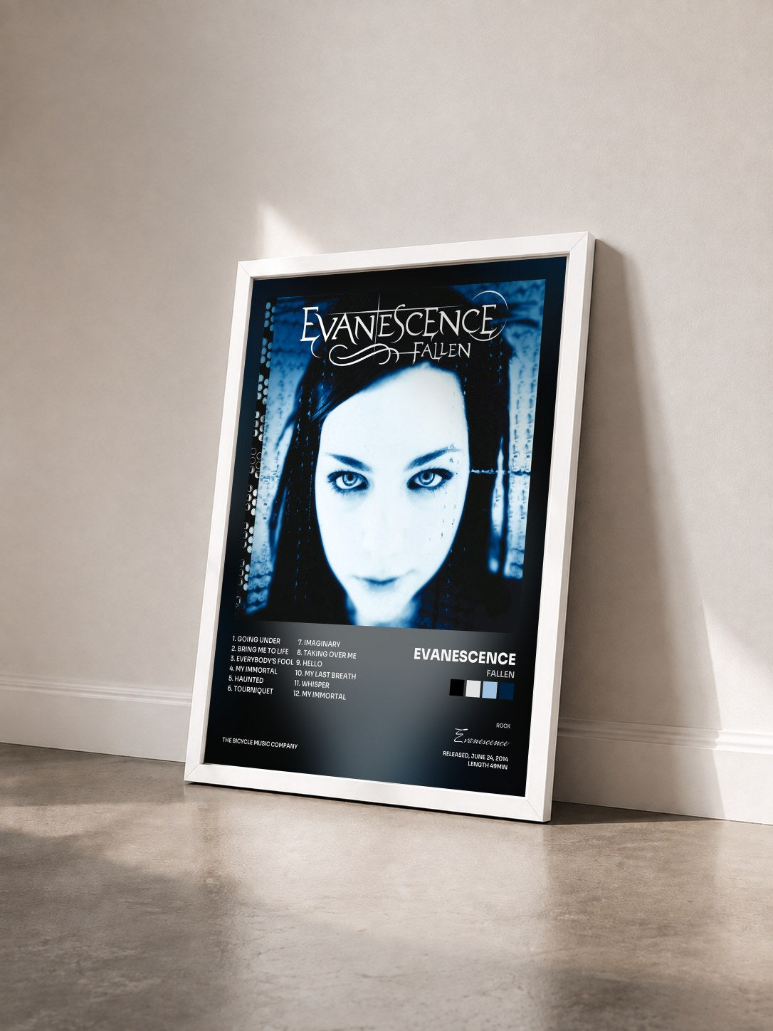 #blanc Tableau de l'album Fallen de Evanescence vu de trois quarts, cadre blanc