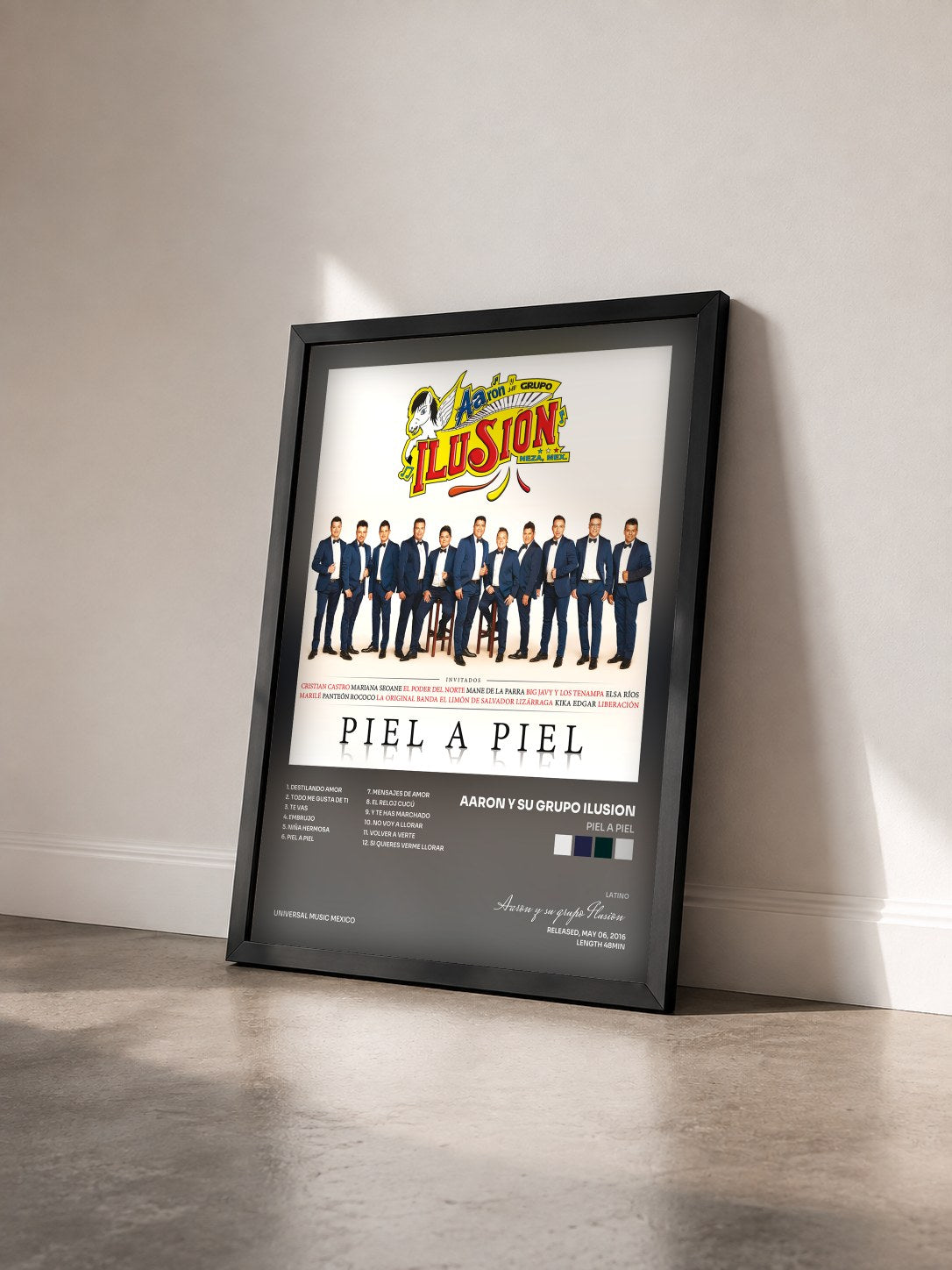 #noir Tableau de l'album Piel A Piel de Aaron y su grupo Ilusion vu de trois quarts, cadre noir