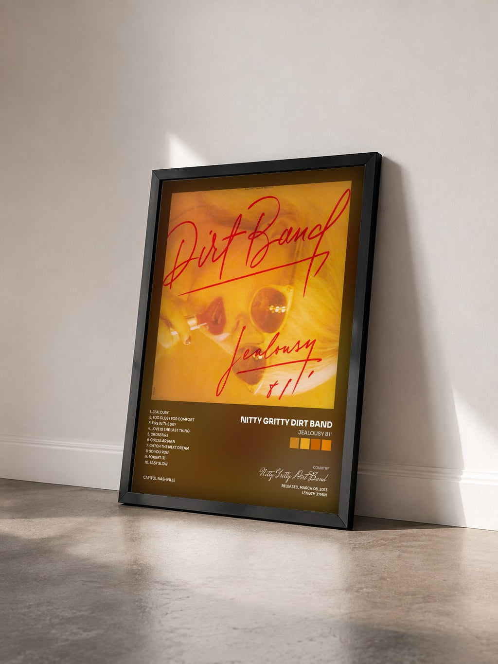 #noir Tableau de l'album Jealousy 81' de Nitty Gritty Dirt Band vu de trois quarts, cadre noir