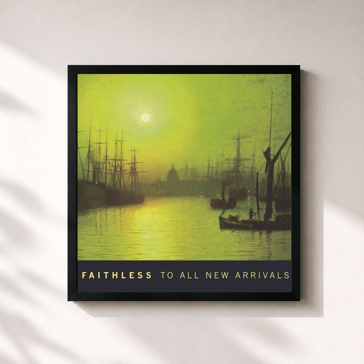 #noir To All New Arrivals de Faithless en lámina cuadrada enmarcada, marco negro de 32x32 cm
