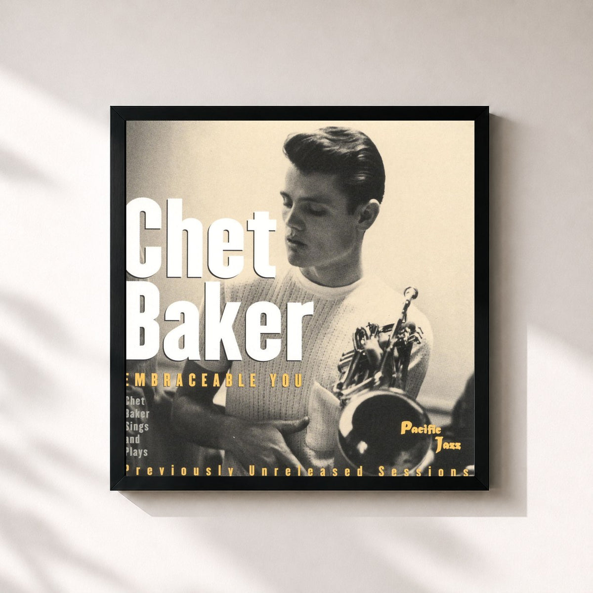 #noir Tableau carré de l'album Embraceable You de Chet Baker, cadre noir 32x32 cm