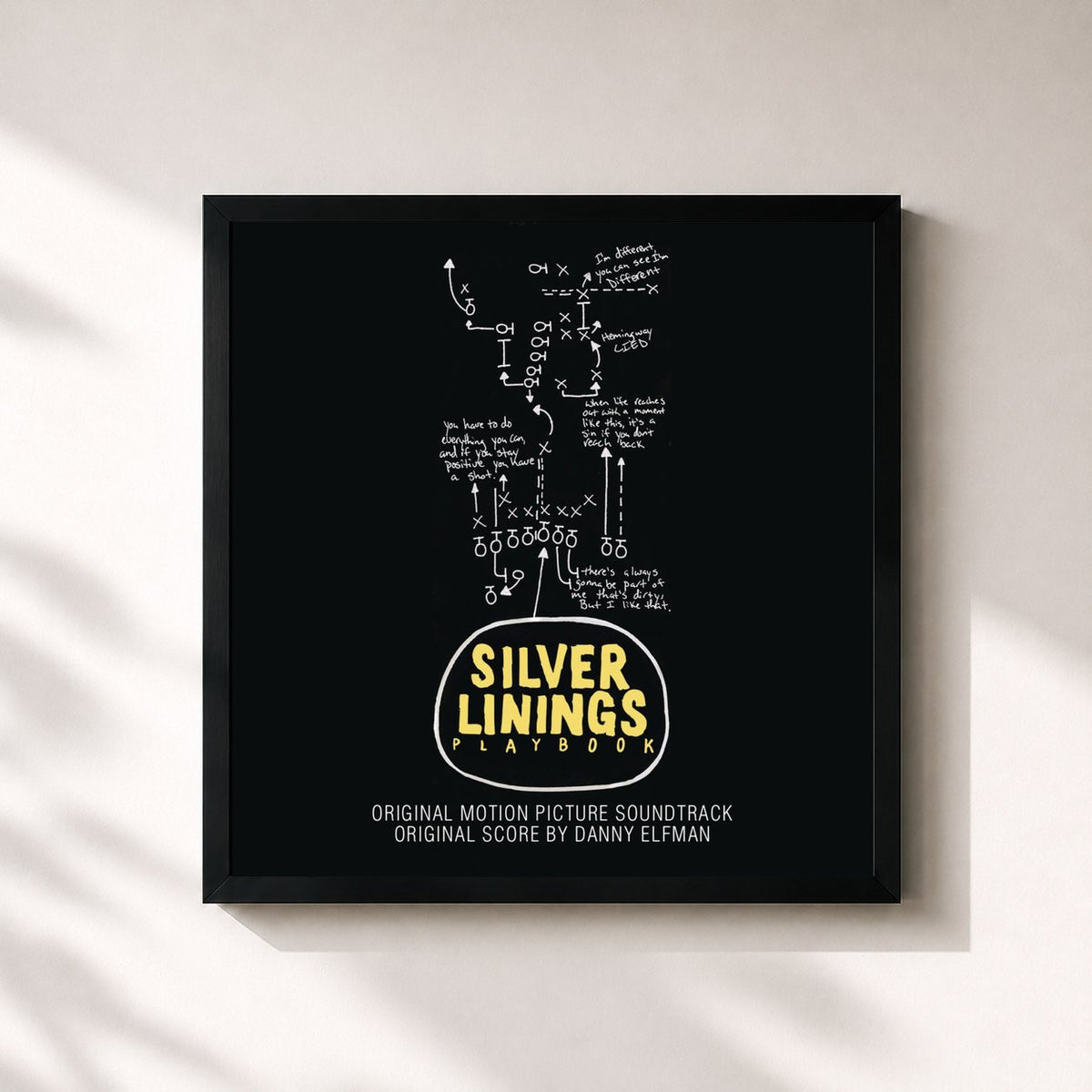 #noir Tableau carré de l'album Silver Linings Playbook (Original Score) de Danny Elfman, cadre noir 32x32 cm