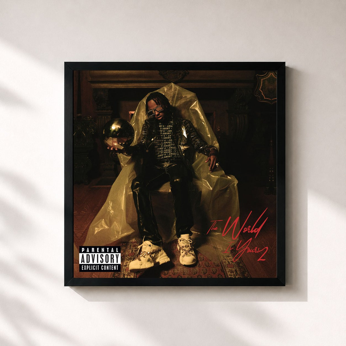 #noir Tableau carré de l'album The World Is Yours 2 de Rich The Kid, cadre noir 32x32 cm