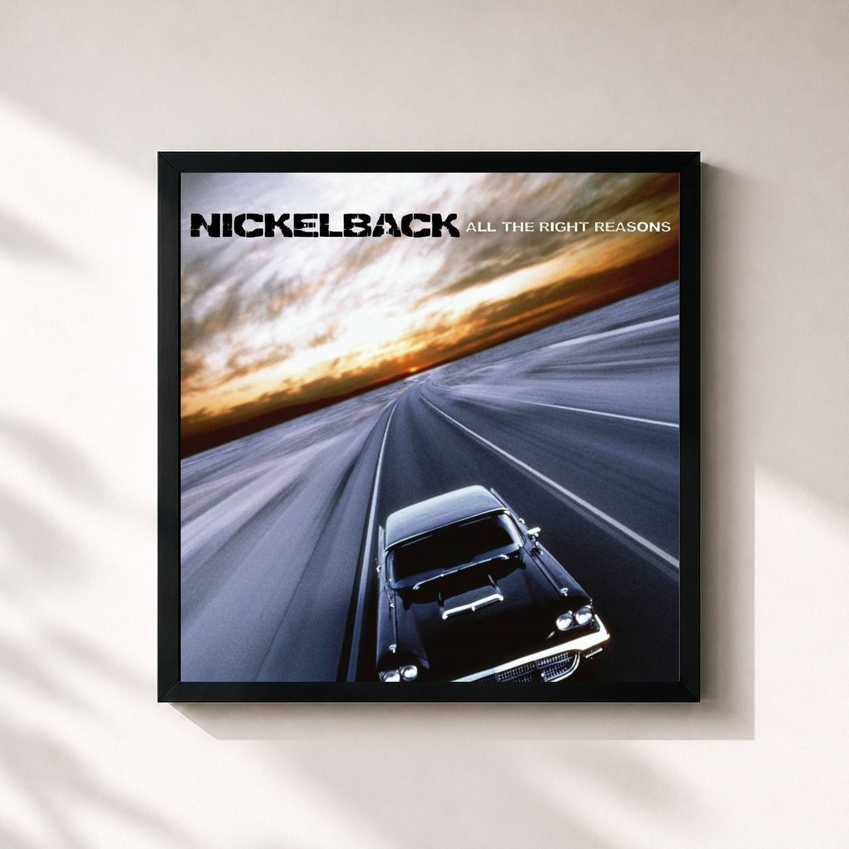 #noir Tableau carré de l'album All the Right Reasons de Nickelback, cadre noir 32x32 cm
