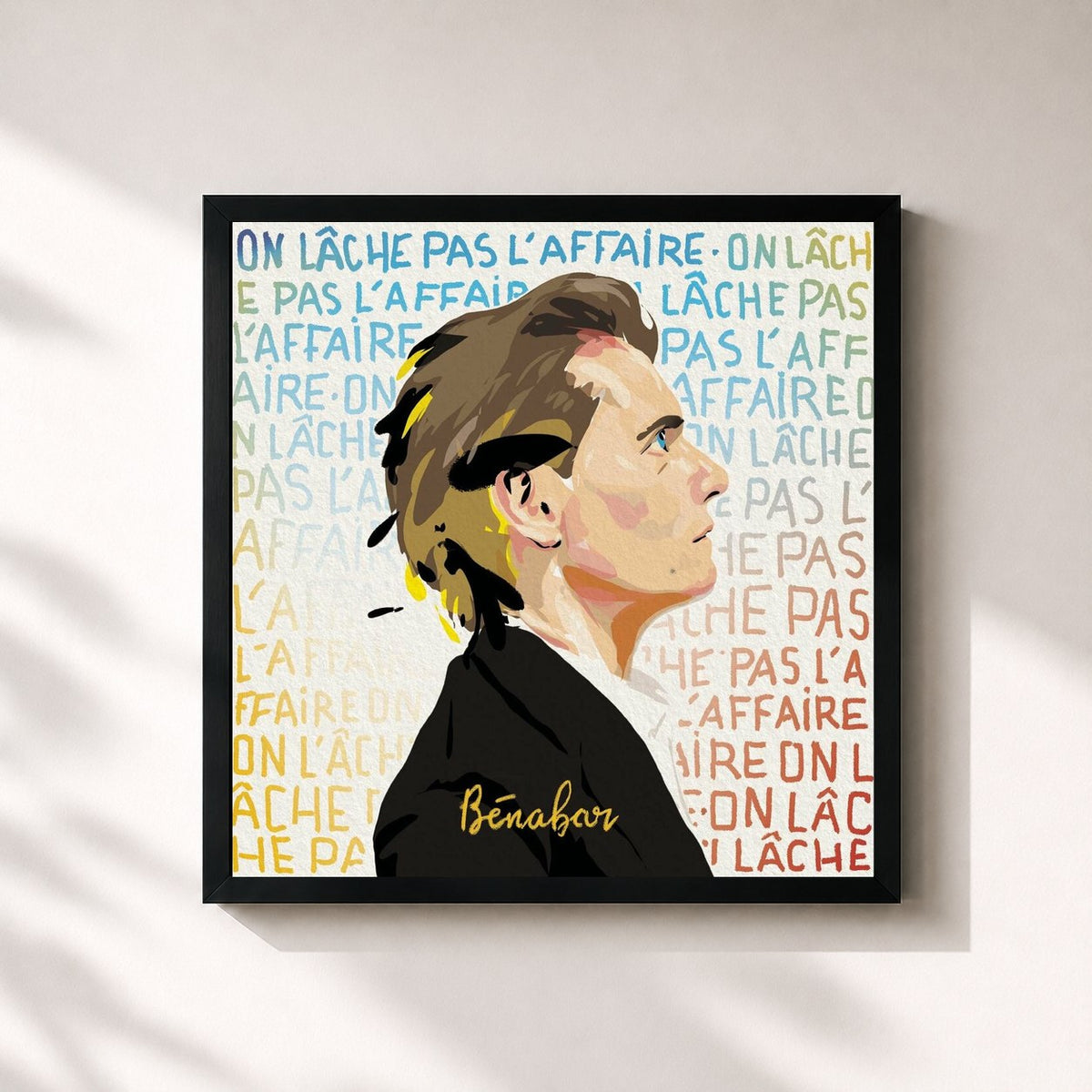 #noir Tableau carré de l'album On lâche pas l'affaire de Bénabar, cadre noir 32x32 cm