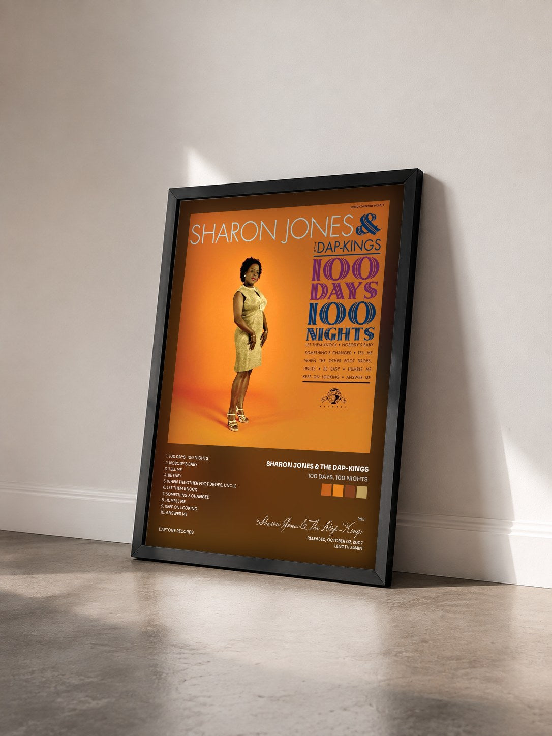 #noir Tableau de l'album 100 Days, 100 Nights de Sharon Jones & The Dap-Kings vu de trois quarts, cadre noir