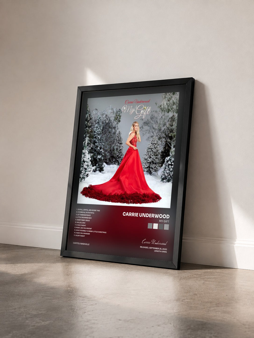 #noir Tableau de l'album My Gift de Carrie Underwood vu de trois quarts, cadre noir