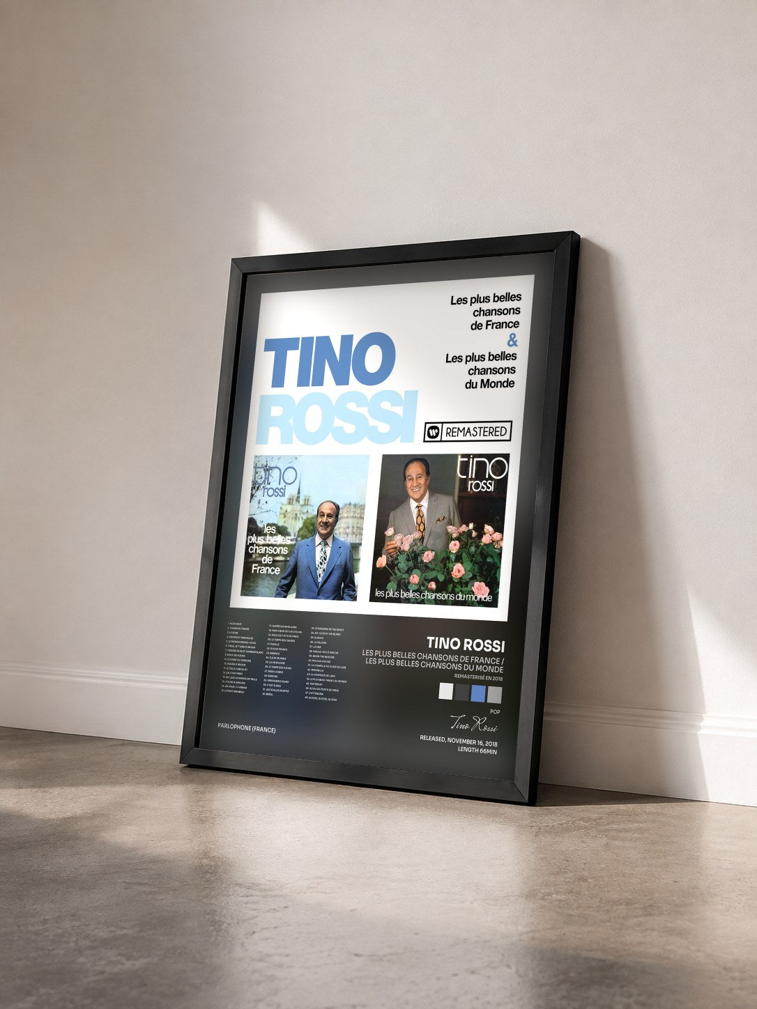 #noir Tableau de l'album Les plus belles chansons de France / Les plus belles chansons du Monde (Remasterisé en 2018) de Tino Rossi vu de trois quarts, cadre noir