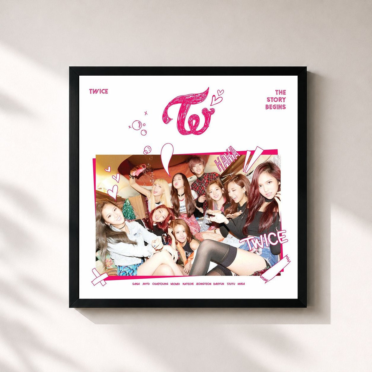#noir Tableau carré de l'album The Story Begins de TWICE, cadre noir 32x32 cm