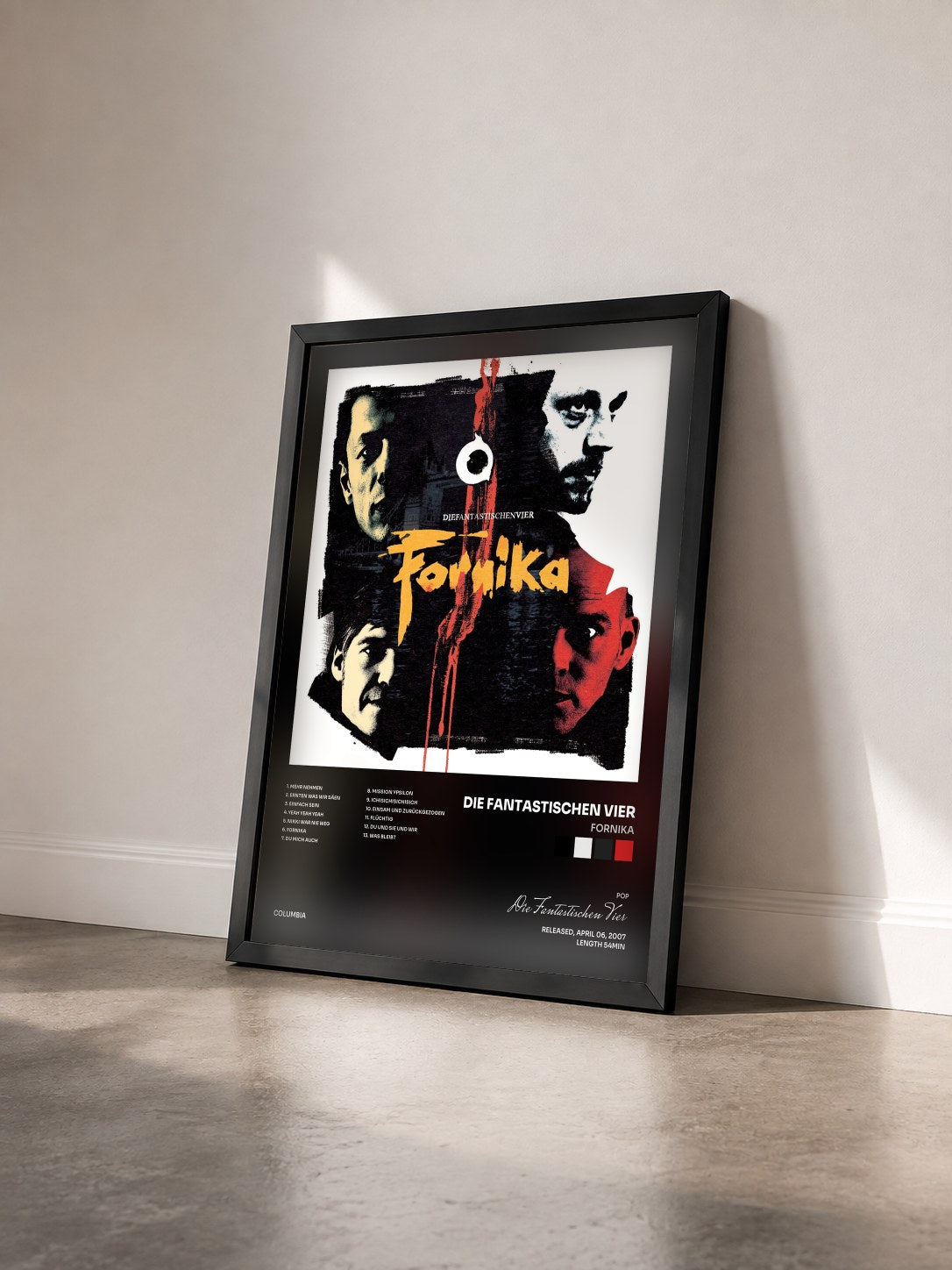 #noir Tableau de l'album Fornika de Die Fantastischen Vier vu de trois quarts, cadre noir