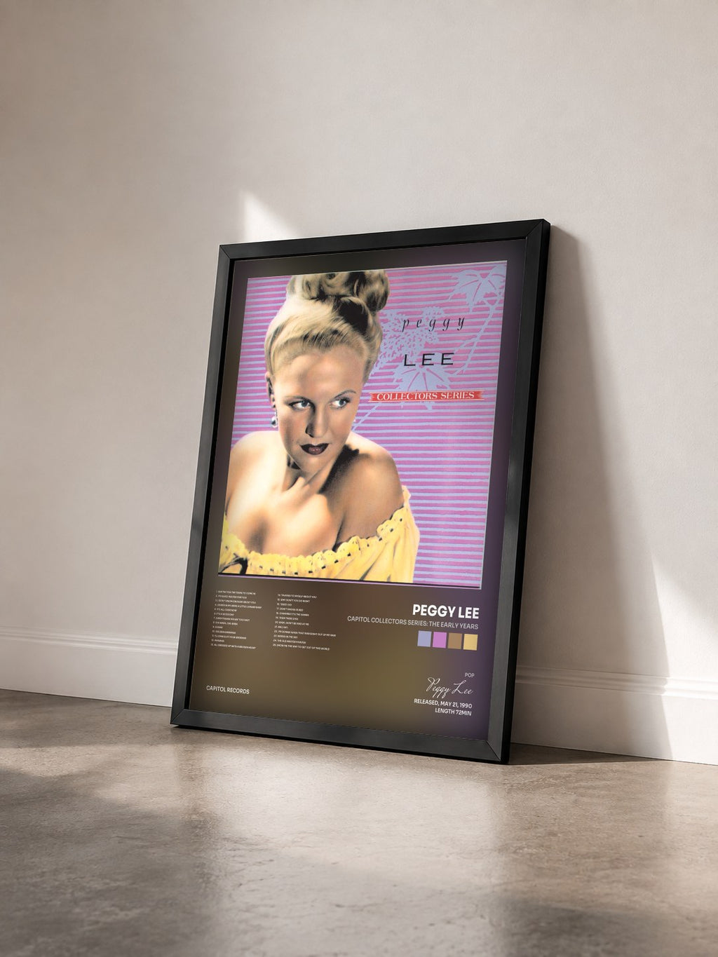 #noir Tableau de l'album Capitol Collectors Series: The Early Years de Peggy Lee vu de trois quarts, cadre noir