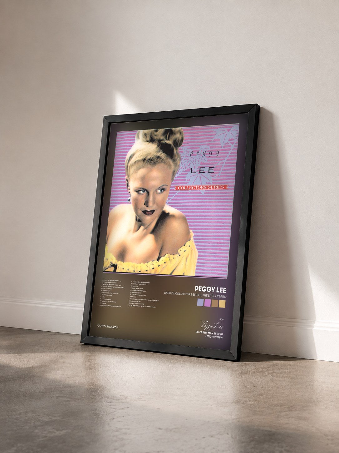 #noir Tableau de l'album Capitol Collectors Series: The Early Years de Peggy Lee vu de trois quarts, cadre noir