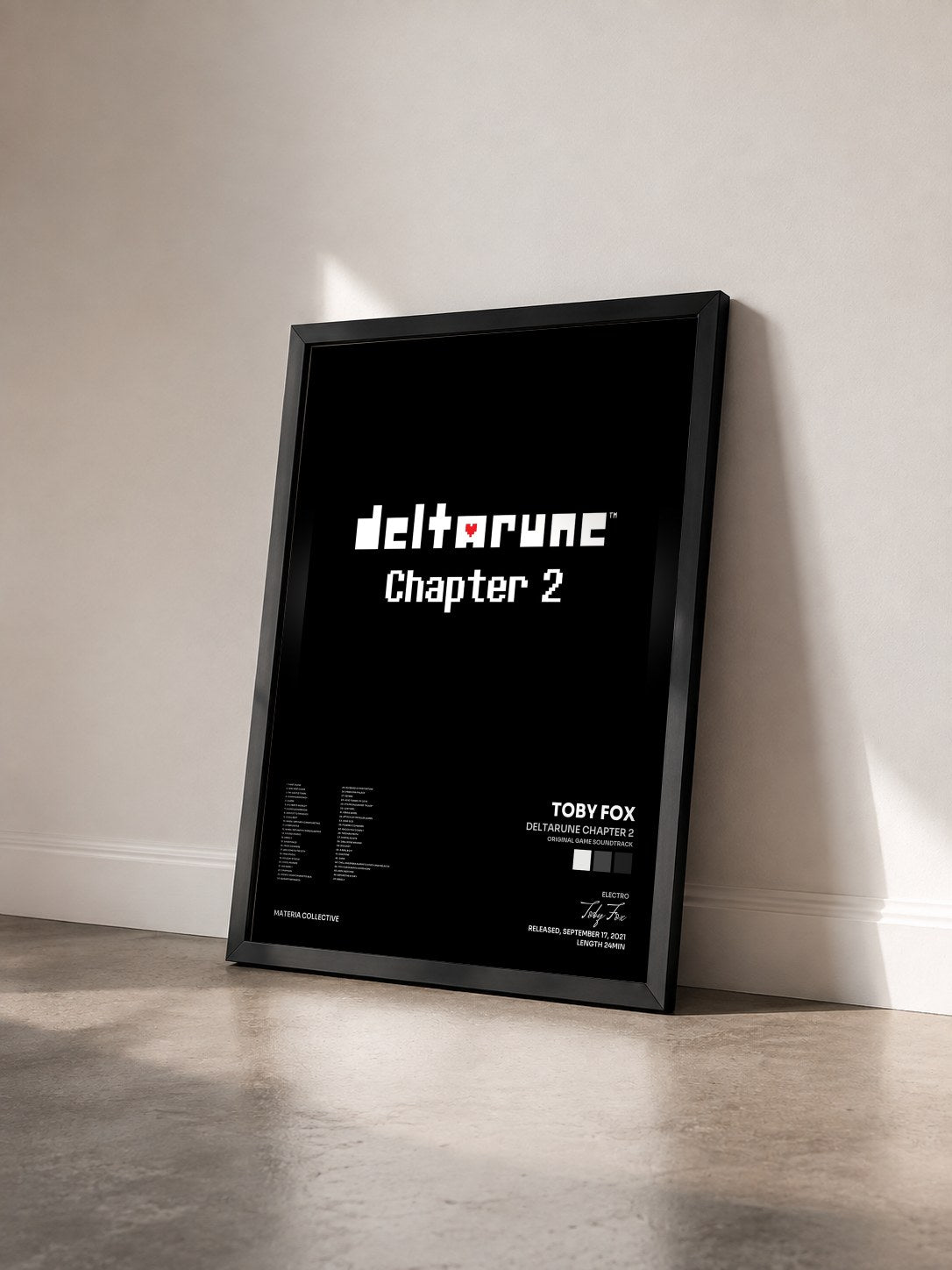 #noir Tableau de l'album DELTARUNE Chapter 2 (Original Game Soundtrack) de Toby Fox vu de trois quarts, cadre noir