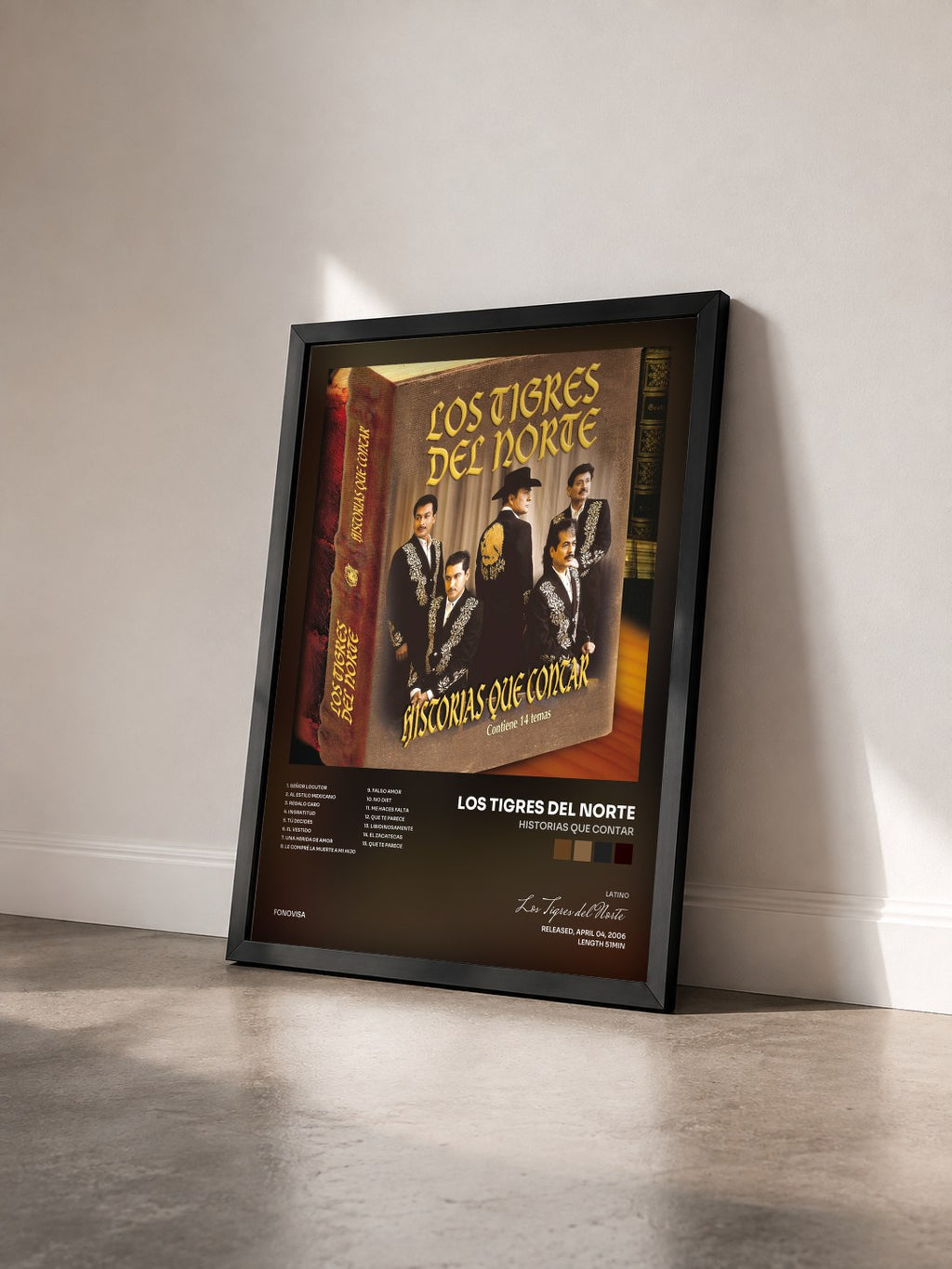#noir Historias Que Contar di Los Tigres del Norte in stampa incorniciata vista di tre quarti, cornice nera