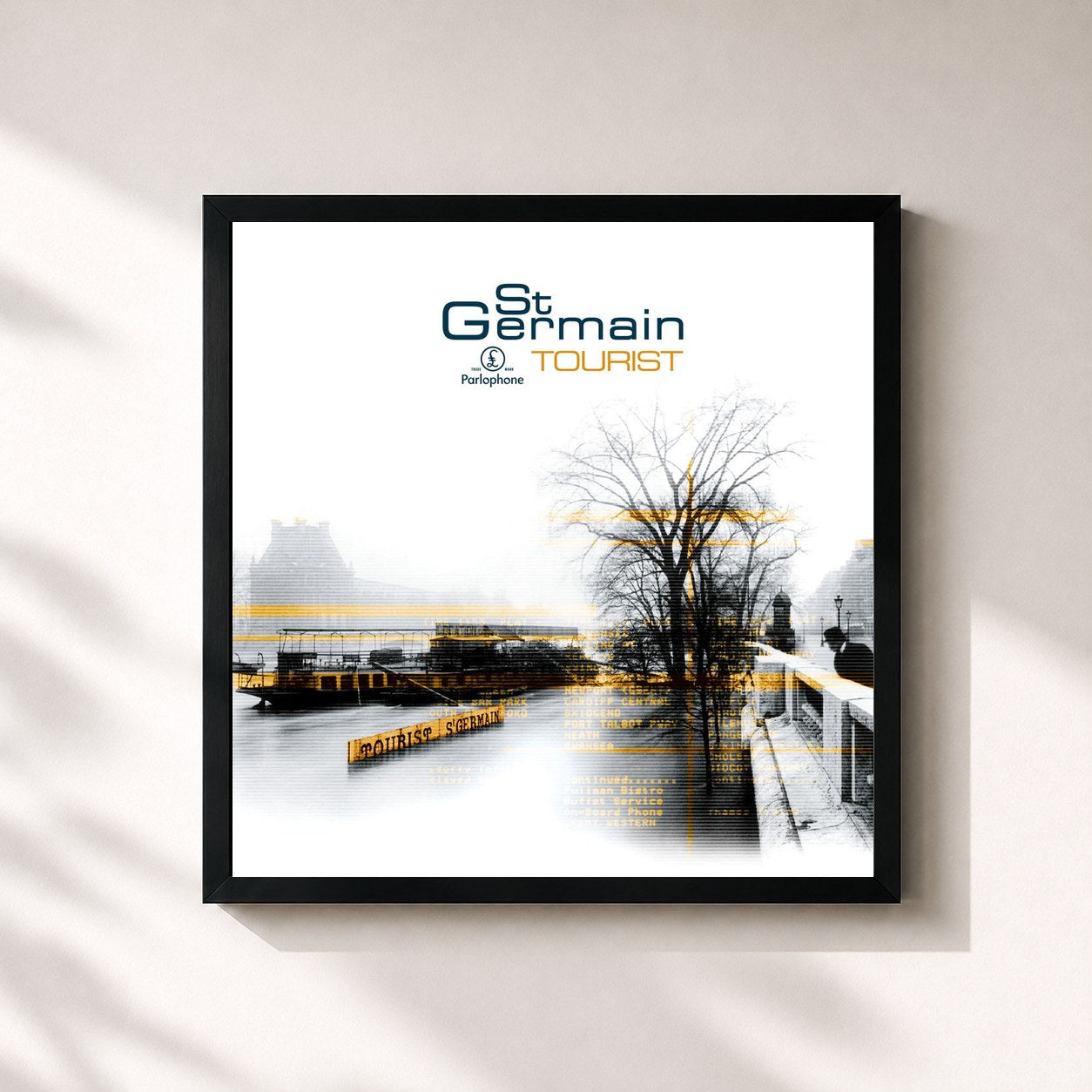#noir Tableau carré de l'album Tourist (Remastered) de St Germain, cadre noir 32x32 cm