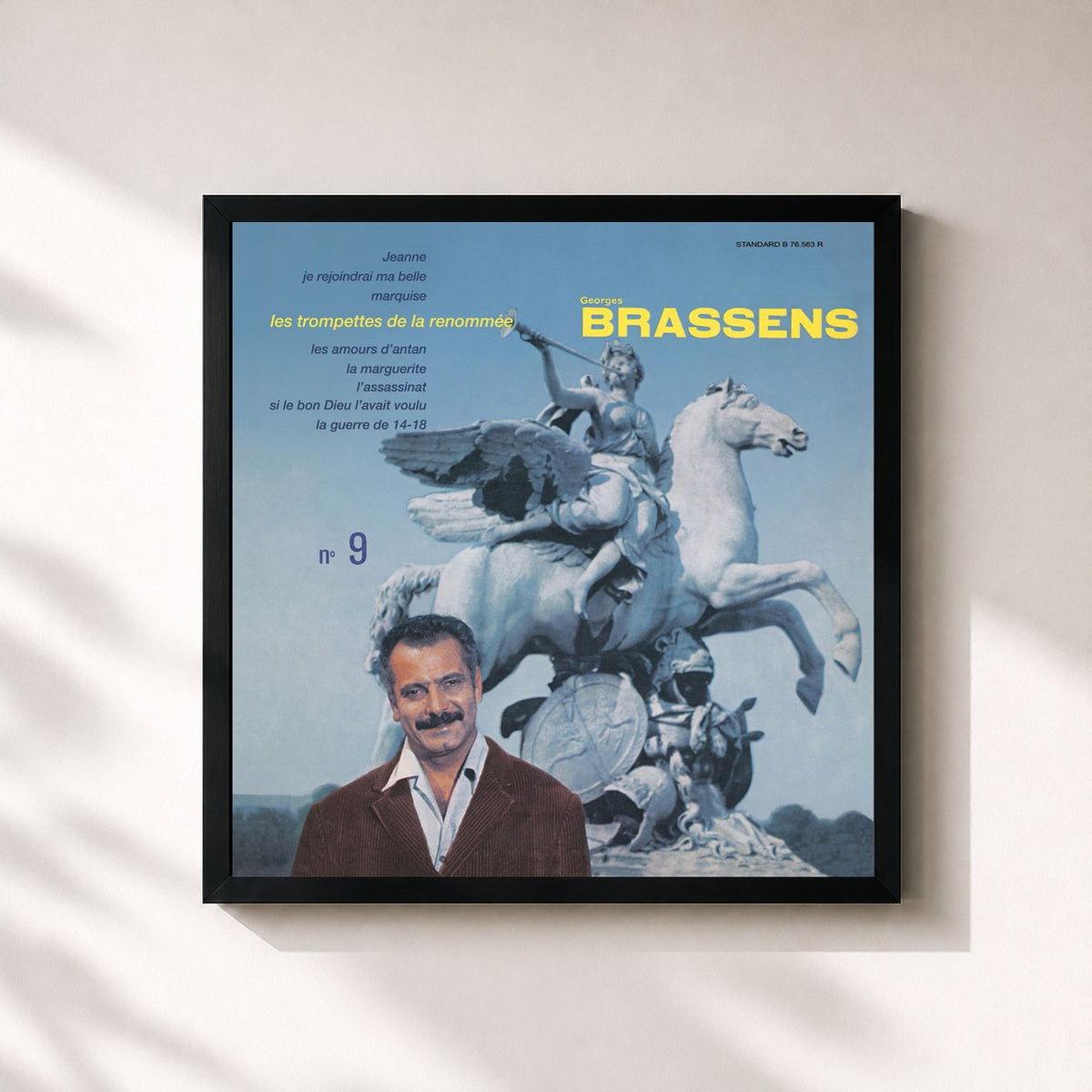 #noir Tableau carré de l'album Georges Brassens N°9 de Georges Brassens, cadre noir 32x32 cm