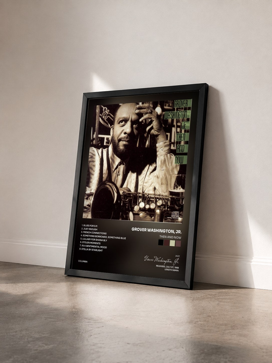 #noir Tableau de l'album Then And Now de Grover Washington, Jr. vu de trois quarts, cadre noir