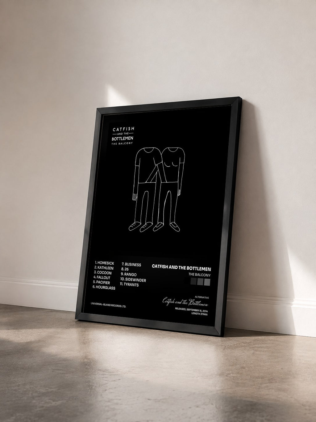 #noir Tableau de l'album The Balcony de Catfish and the Bottlemen vu de trois quarts, cadre noir