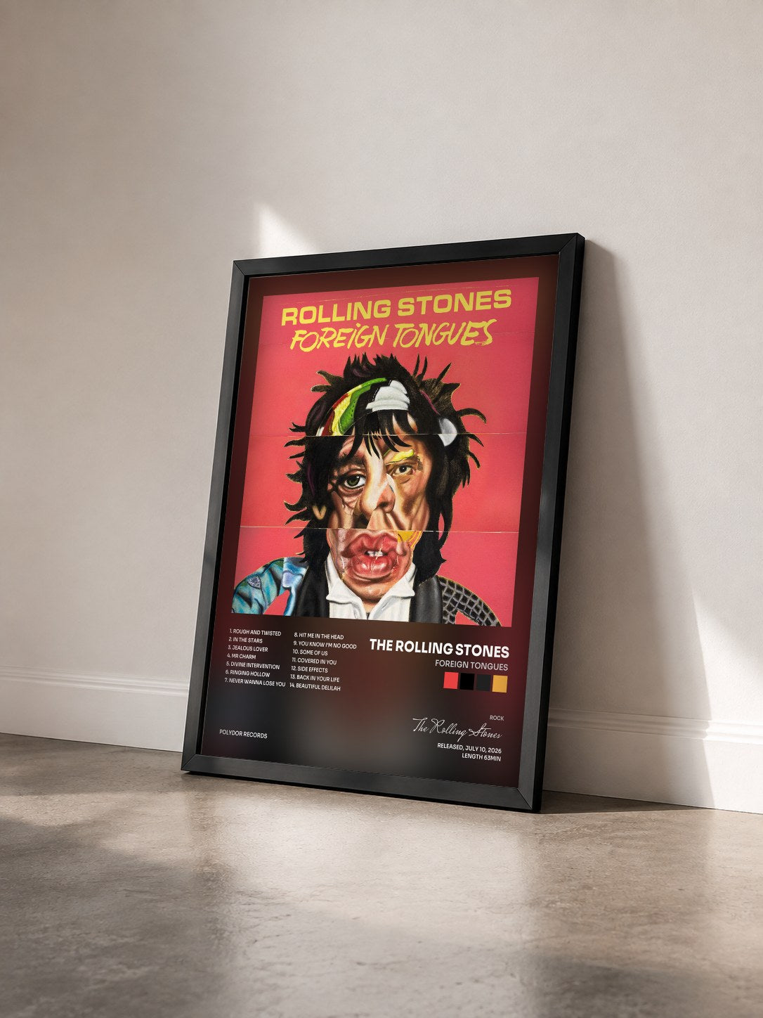 #noir Tableau de l'album Foreign Tongues de The Rolling Stones vu de trois quarts, cadre noir