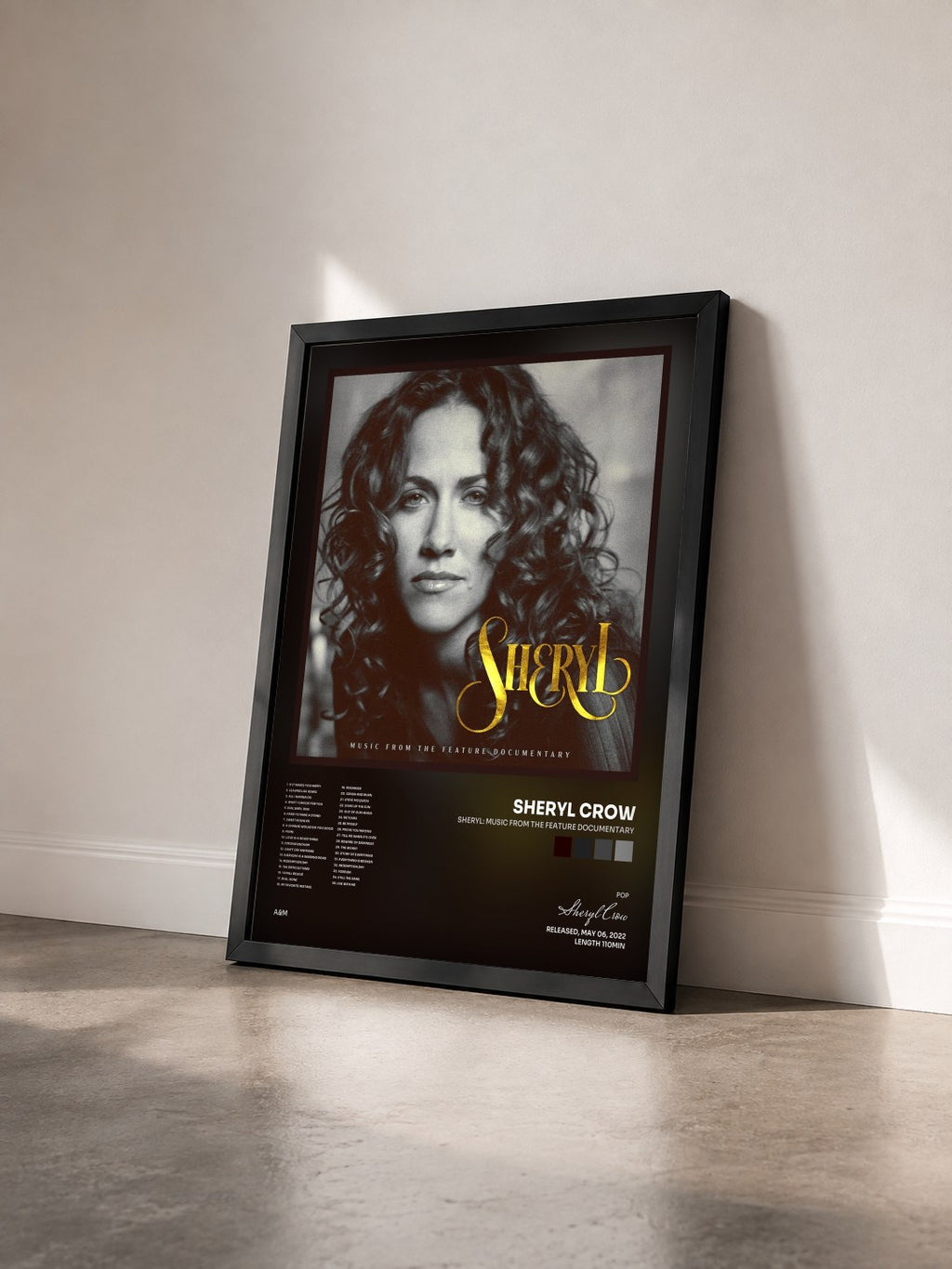 #noir Tableau de l'album Sheryl: Music From The Feature Documentary de Sheryl Crow vu de trois quarts, cadre noir