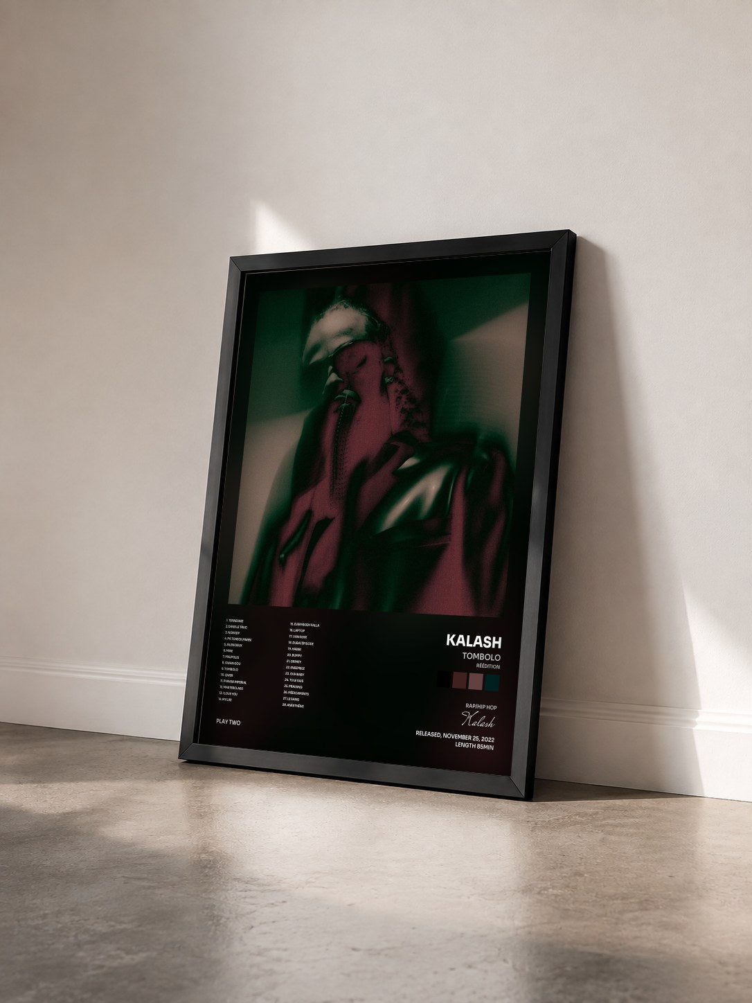 #noir Tombolo (Réédition) by Kalash as a framed art print seen at an angle, black frame