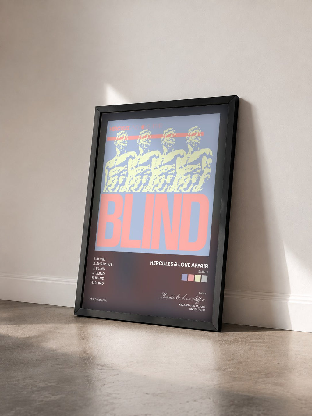 #noir Tableau de l'album Blind de Hercules & Love Affair vu de trois quarts, cadre noir