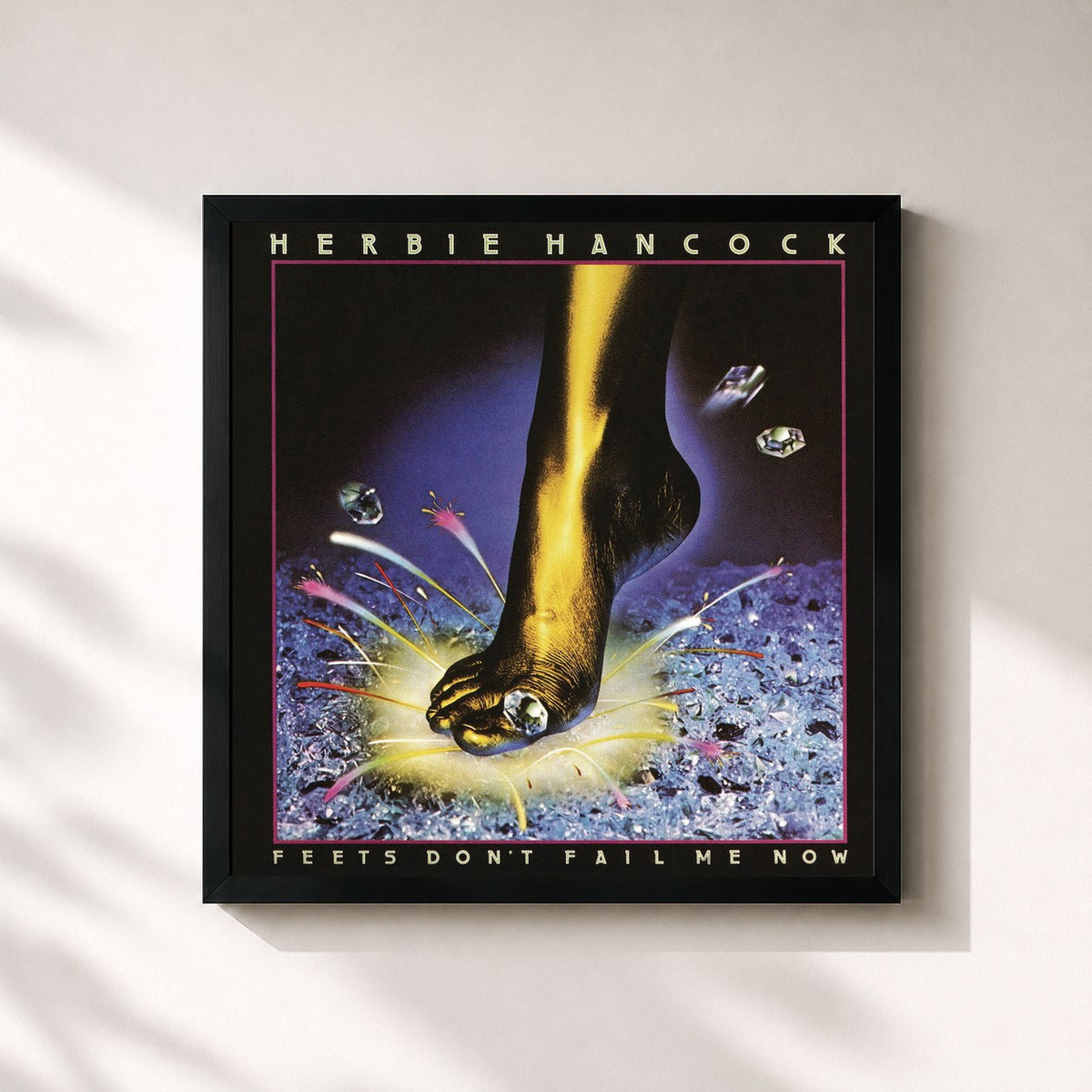 #noir Tableau carré de l'album Feets Don't Fail Me Now de Herbie Hancock, cadre noir 32x32 cm