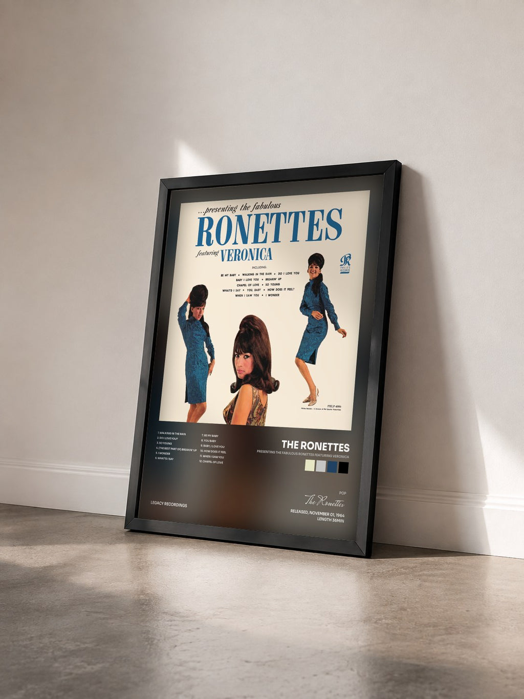 #noir Tableau de l'album Presenting the Fabulous Ronettes Featuring Veronica de The Ronettes vu de trois quarts, cadre noir