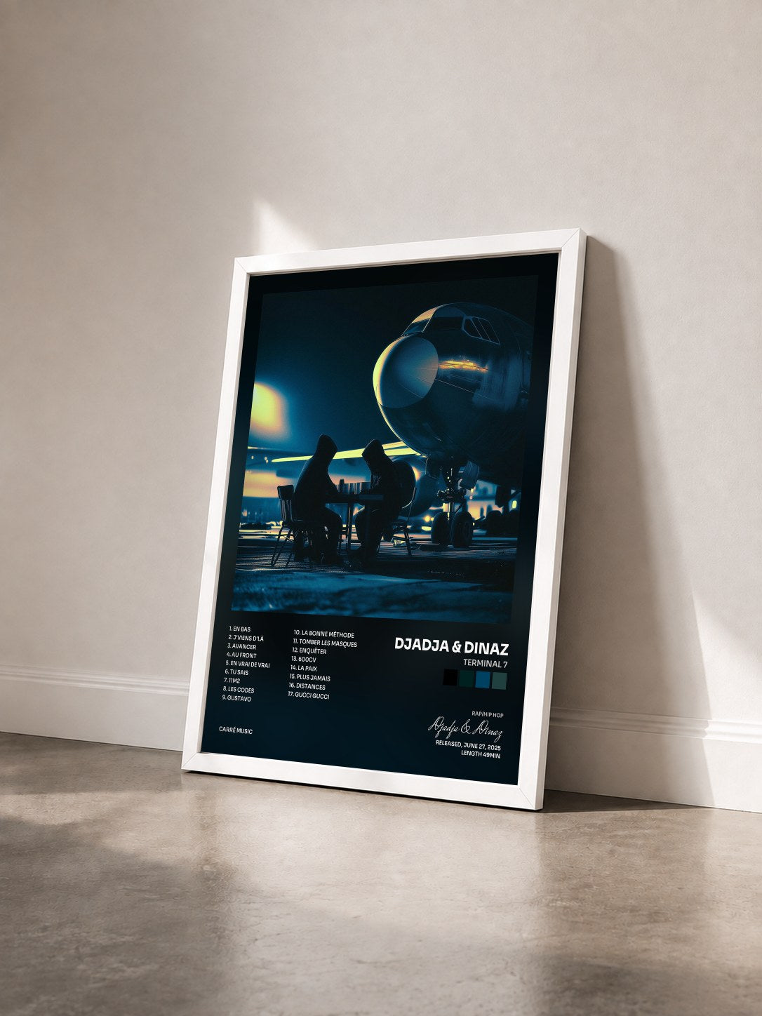 #blanc Tableau de l'album TERMINAL 7 de Djadja & Dinaz vu de trois quarts, cadre blanc