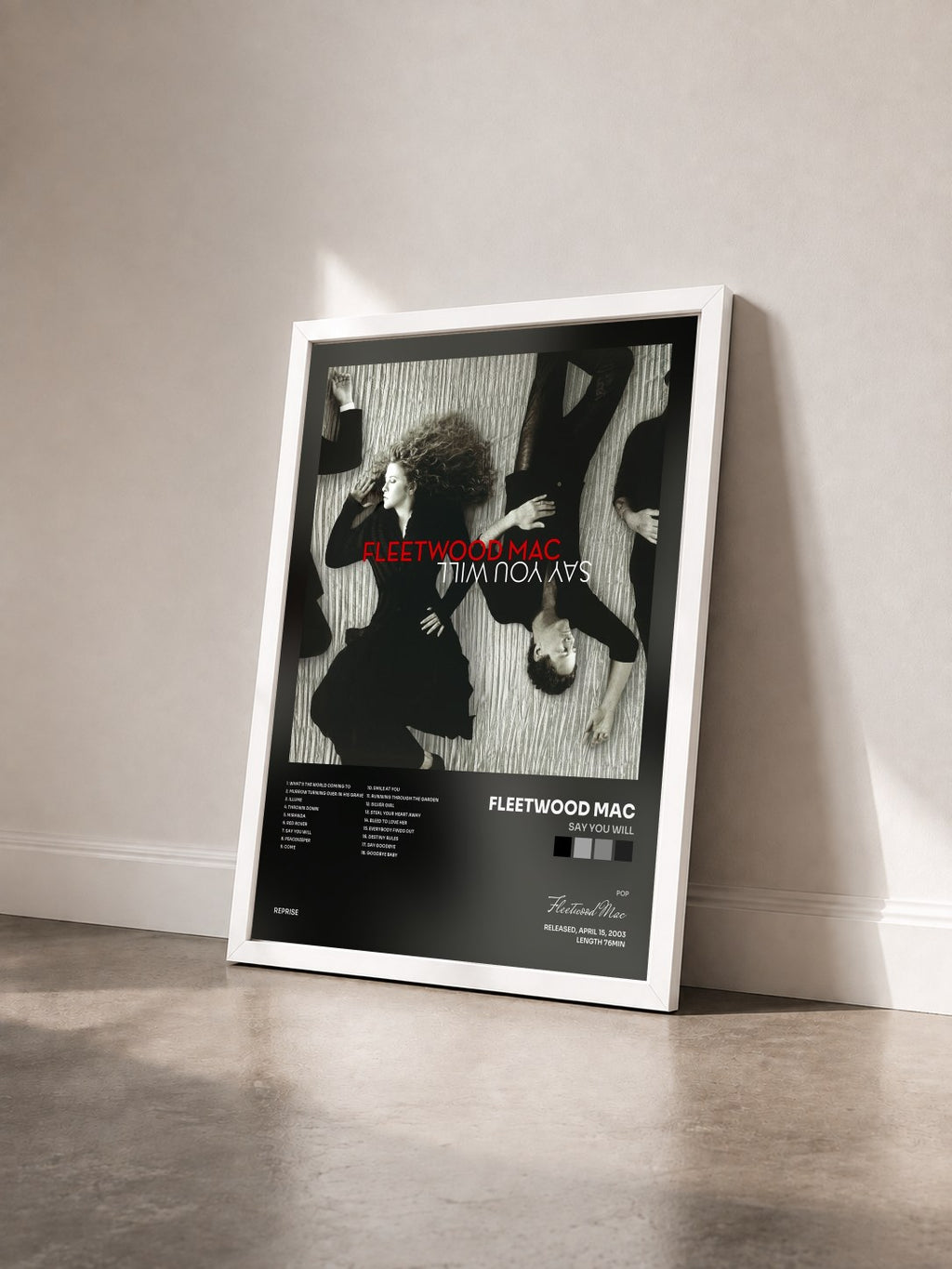 #blanc Tableau de l'album Say You Will de Fleetwood Mac vu de trois quarts, cadre blanc
