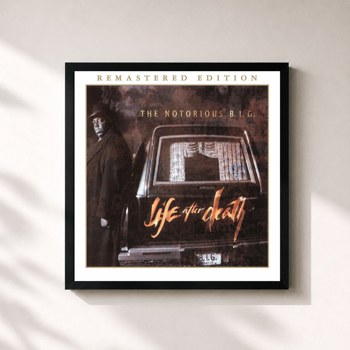 #noir Tableau carré de l'album Life After Death (2014 Remaster) de The Notorious B.I.G., cadre noir 32x32 cm