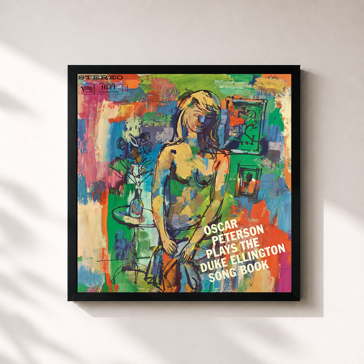 #noir Tableau carré de l'album Oscar Peterson Plays The Duke Ellington Song Book de Oscar Peterson, cadre noir 32x32 cm