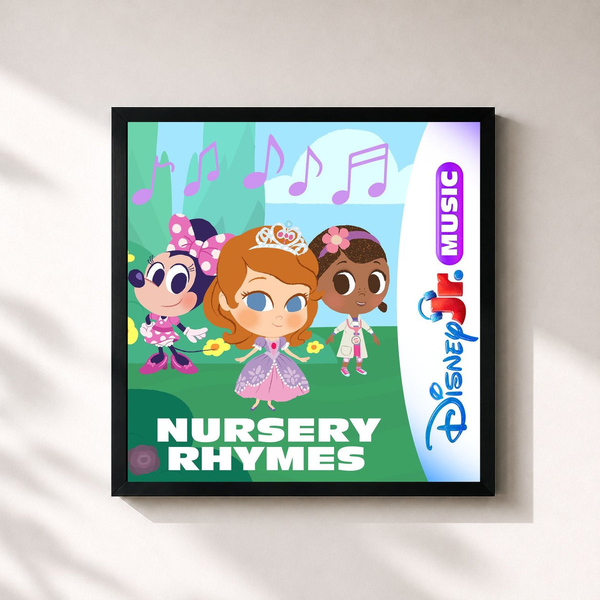 #noir Tableau carré de l'album Disney Jr. Music: Nursery Rhymes de Disney, cadre noir 32x32 cm