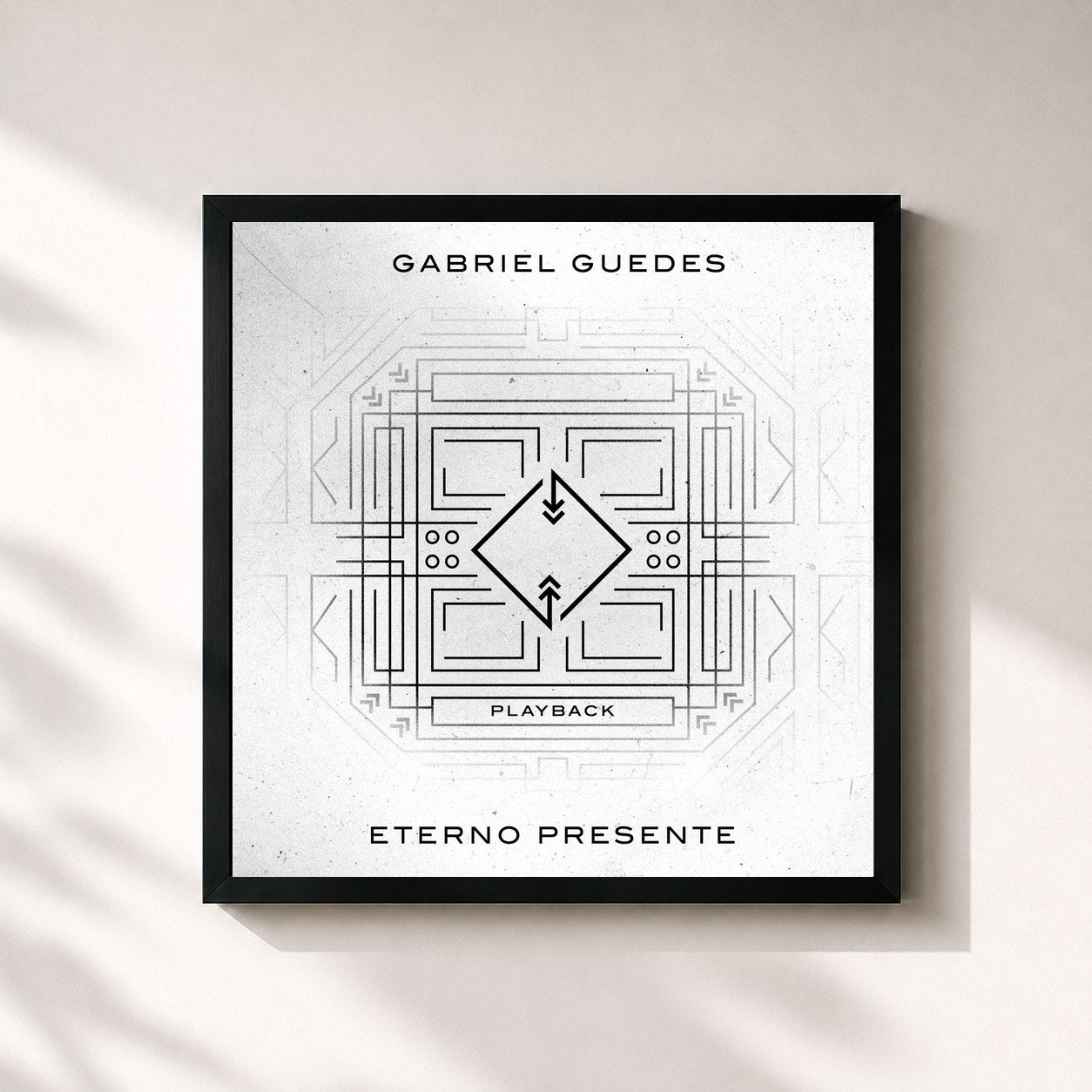 #noir Tableau carré de l'album Eterno Presente (Playback) de Gabriel Guedes de Almeida, cadre noir 32x32 cm