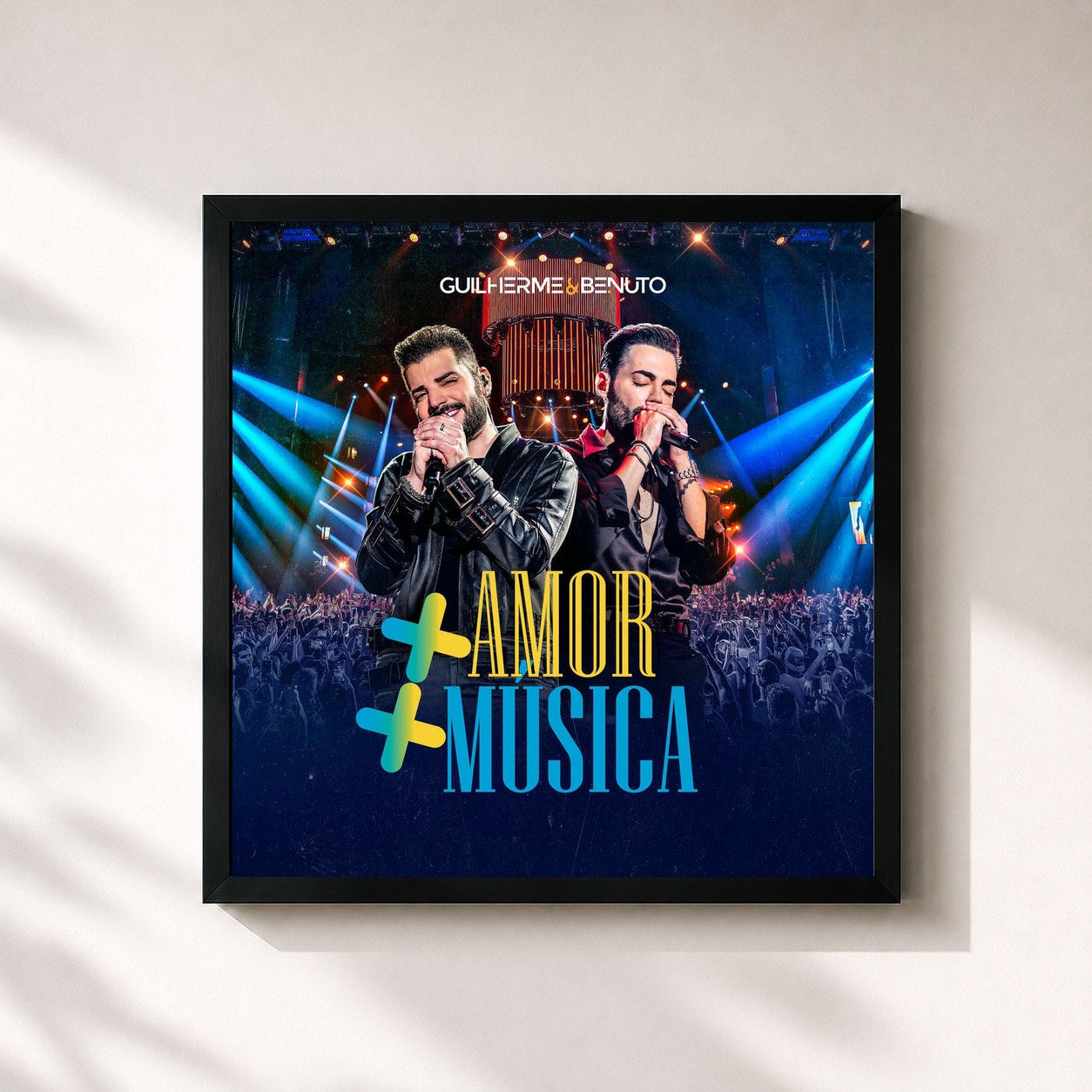 #noir Tableau carré de l'album + Amor, + Música de Guilherme & Benuto, cadre noir 32x32 cm