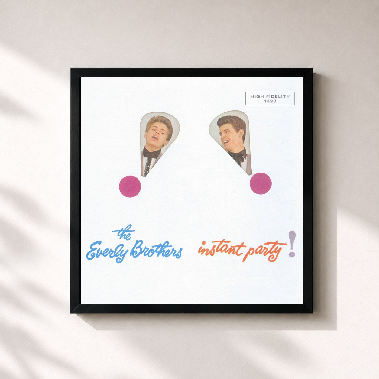 #noir Tableau carré de l'album Instant Party de The Everly Brothers, cadre noir 32x32 cm