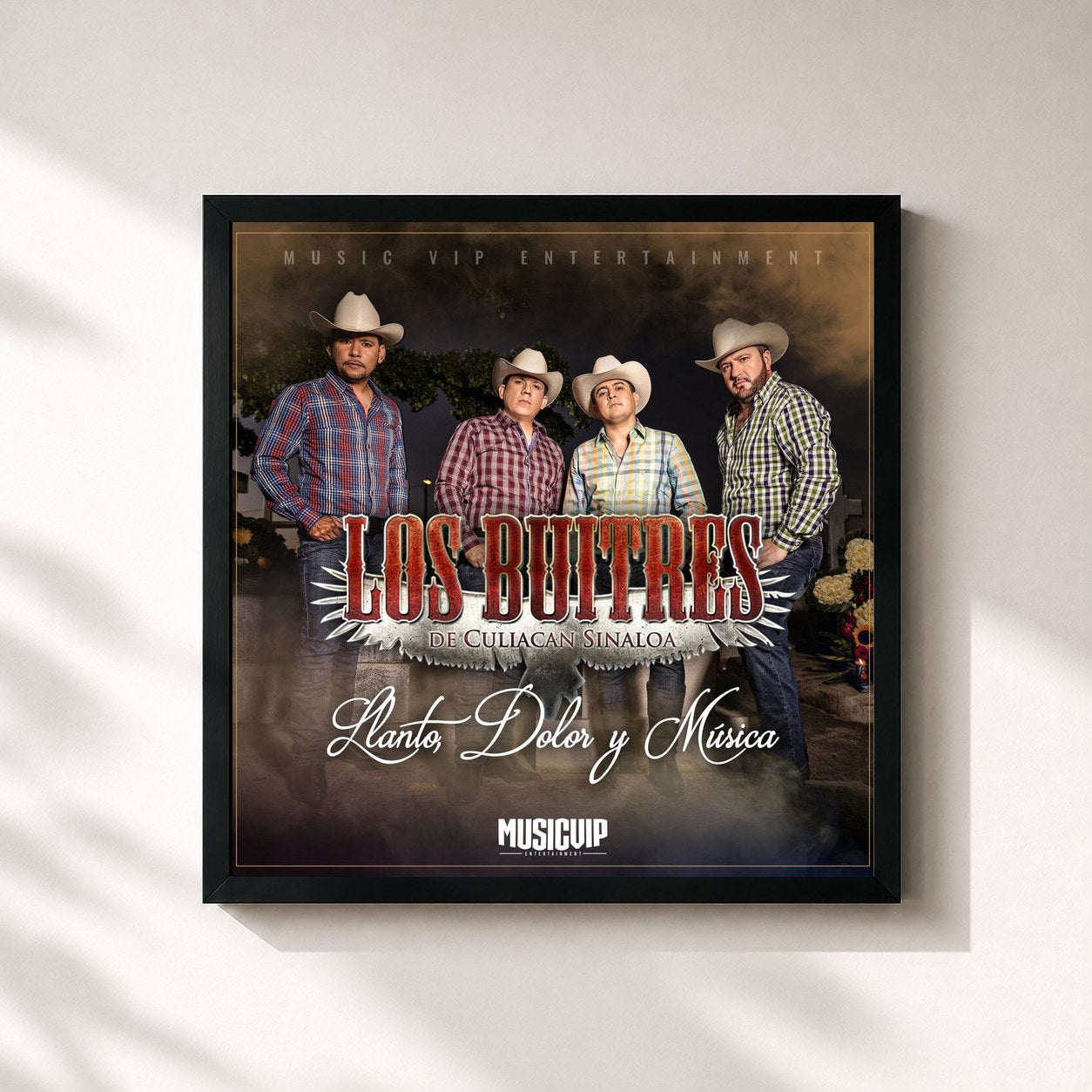 #noir Tableau carré de l'album Llanto, Dolor y Música de Los Buitres De Culiacan Sinaloa, cadre noir 32x32 cm