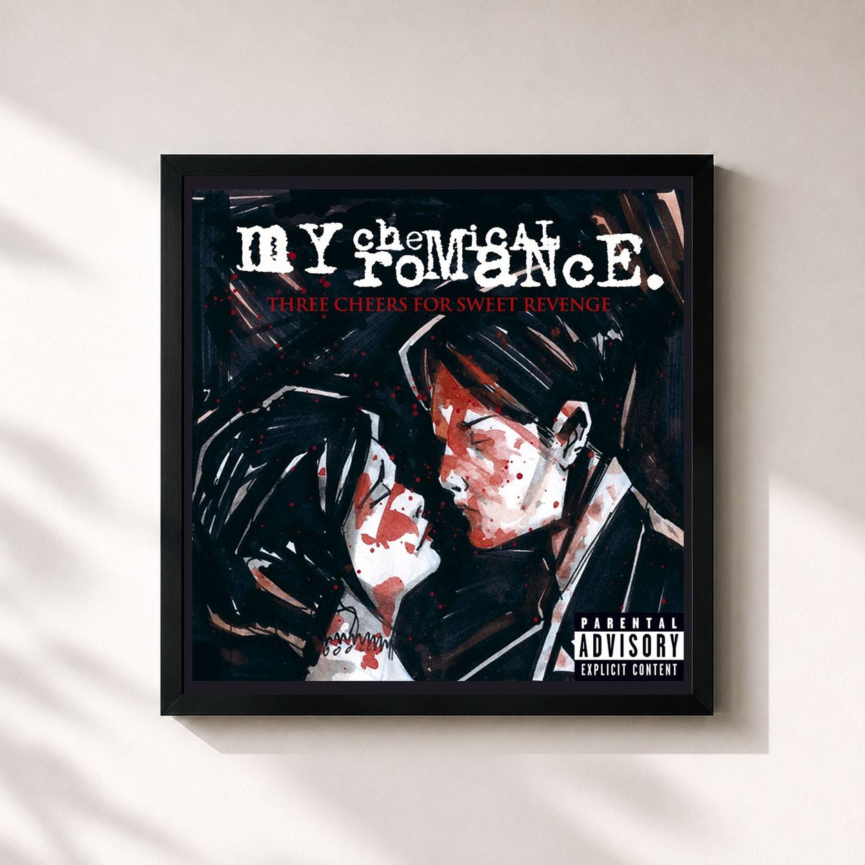 #noir Tableau carré de l'album Three Cheers for Sweet Revenge de My Chemical Romance, cadre noir 32x32 cm