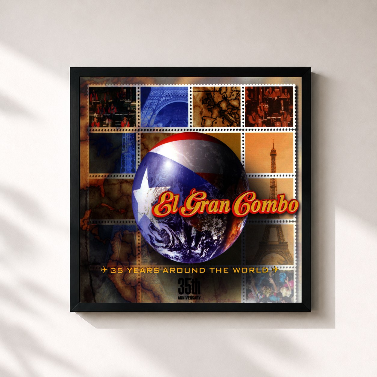 #noir Tableau carré de l'album 35th Anniversary- 35 Years Around the World de El Gran Combo, cadre noir 32x32 cm