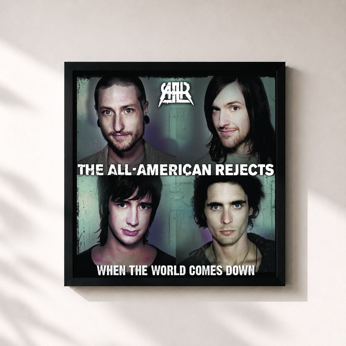 #noir Tableau carré de l'album When The World Comes Down (France Version) de The All-American Rejects, cadre noir 32x32 cm
