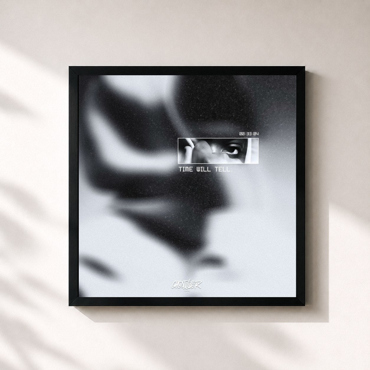 #noir Tableau carré de l'album Time Will Tell (T.W.T) de Ghost Killer Track, cadre noir 32x32 cm