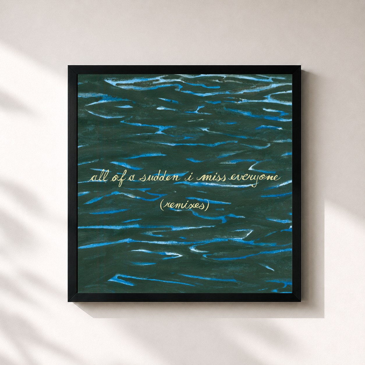 #noir Tableau carré de l'album All of a Sudden I Miss Everyone (Remixes) de Explosions in the Sky, cadre noir 32x32 cm