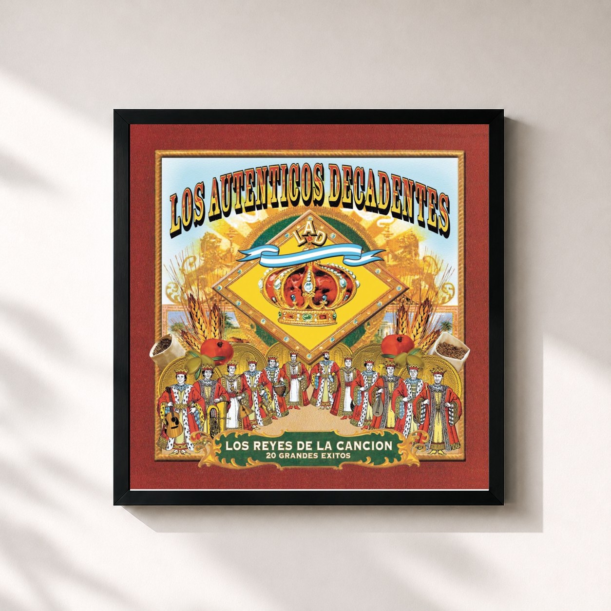 #noir Tableau carré de l'album Los Reyes de la Canción de Los Auténticos Decadentes, cadre noir 32x32 cm