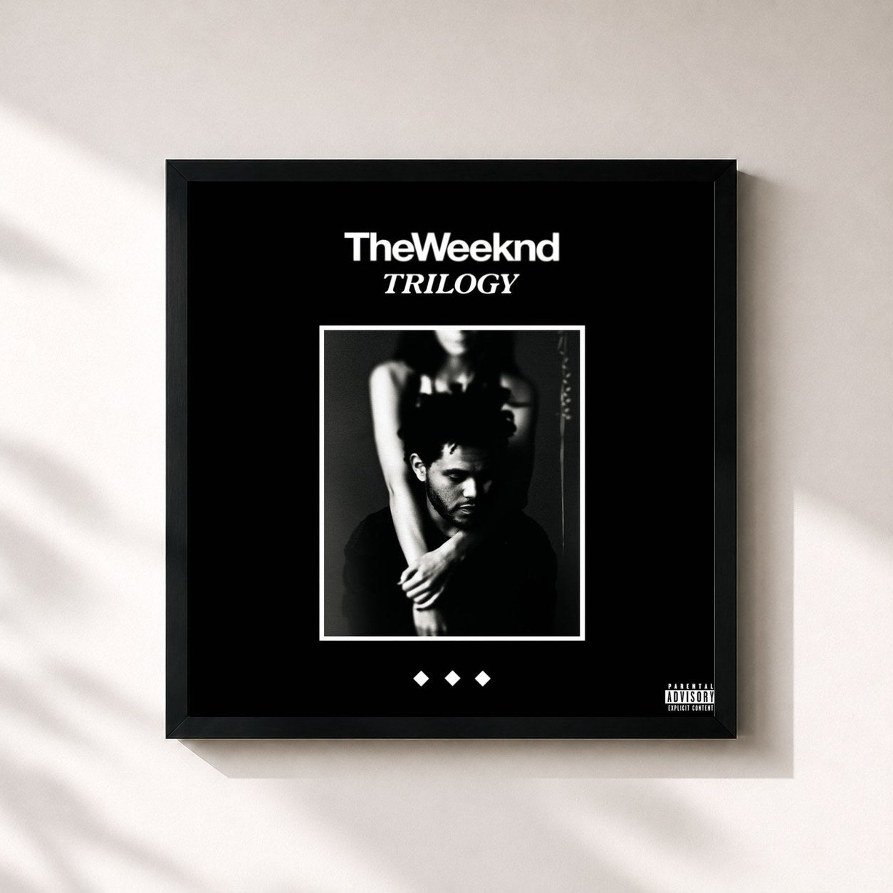 #noir Tableau carré de l'album Trilogy de The Weeknd, cadre noir 32x32 cm