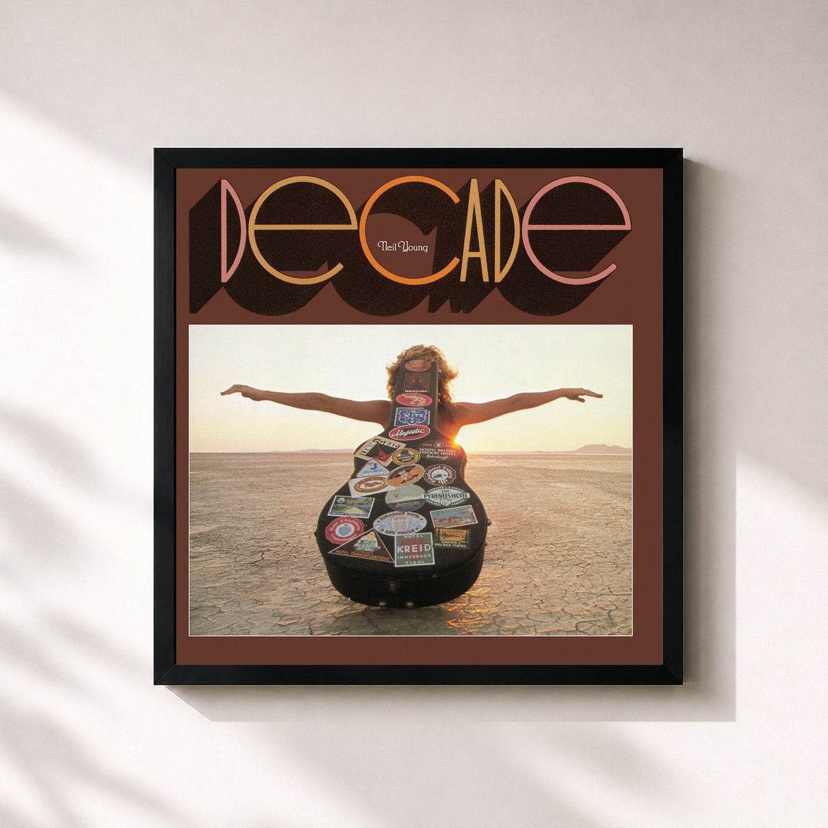 #noir Tableau carré de l'album Decade de Neil Young, cadre noir 32x32 cm
