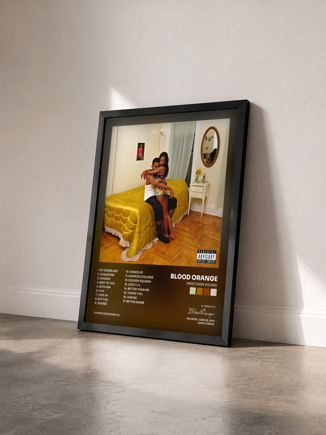 #noir Tableau de l'album Freetown Sound de Blood Orange vu de trois quarts, cadre noir