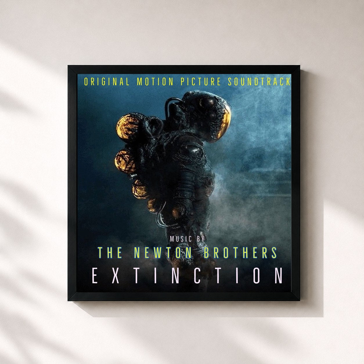 #noir Tableau carré de l'album Extinction de The Newton Brothers, cadre noir 32x32 cm