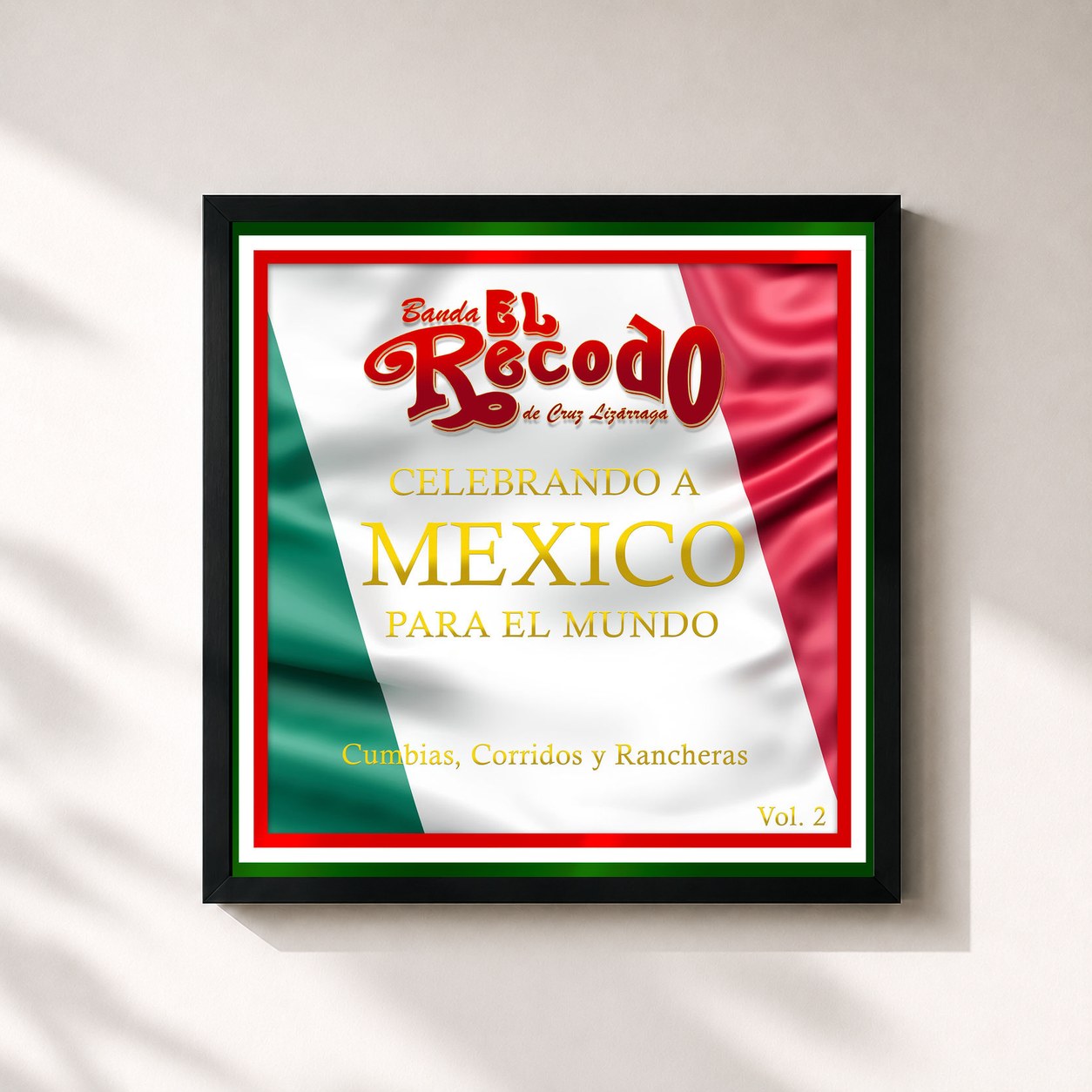 #noir Tableau carré de l'album Celebrando a Mexico para el Mundo, Vol. 2 de Banda El Recodo, cadre noir 32x32 cm