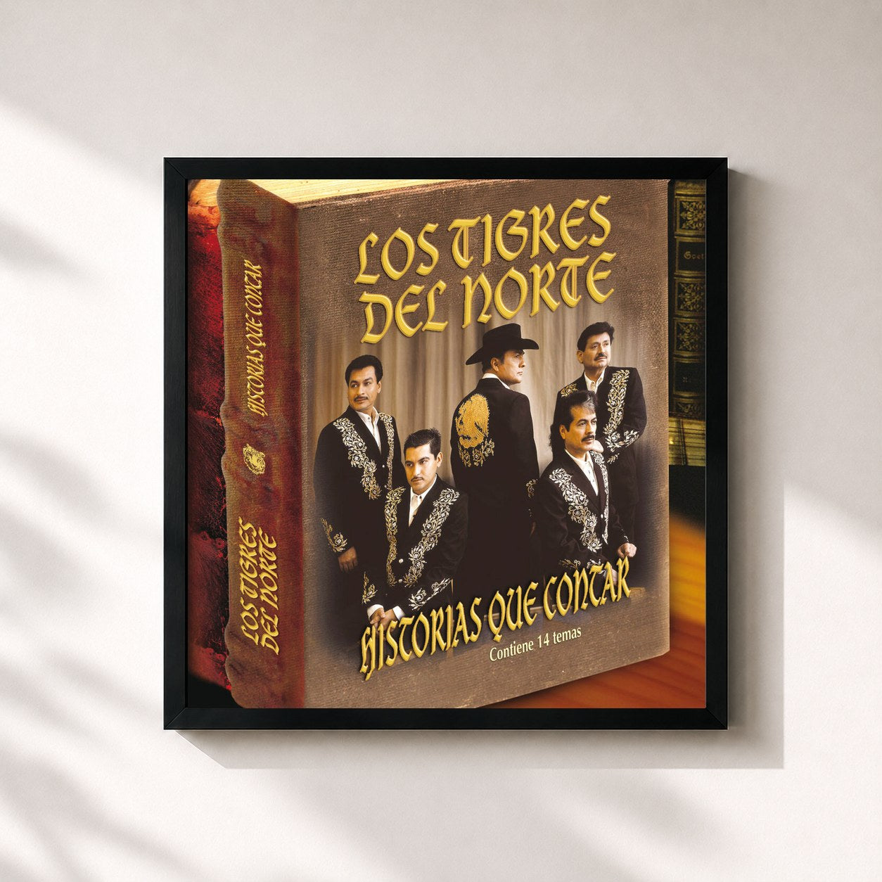 #noir Tableau carré de l'album Historias Que Contar de Los Tigres del Norte, cadre noir 32x32 cm