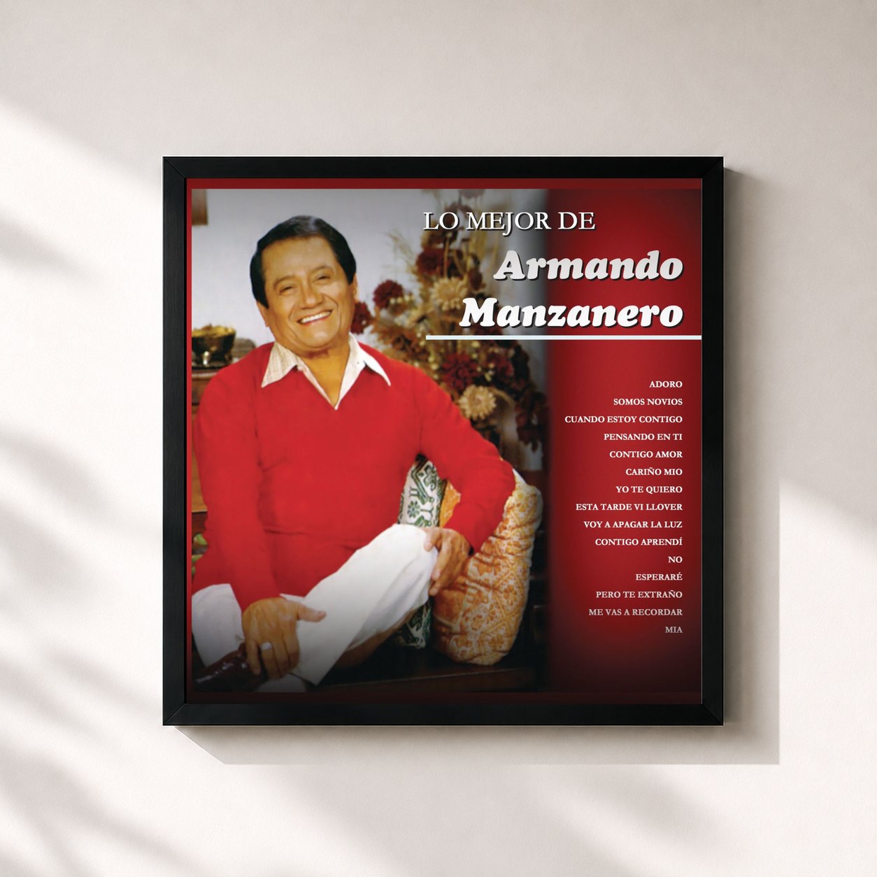 #noir Tableau carré de l'album Armando Manzanero de Armando Manzanero, cadre noir 32x32 cm